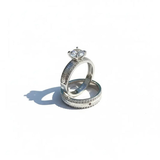Solitaire and Crystal Wave Ring Set