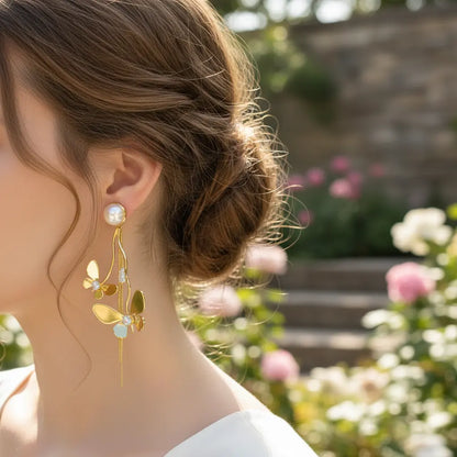 Golden Flutter Pearl Earrings
