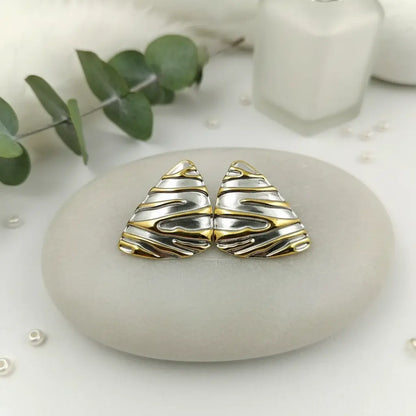 Two Tone Ribbed Statement Stud Earrings