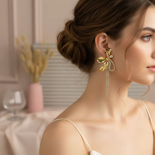 Golden Bloom Zirconia Statement Earrings