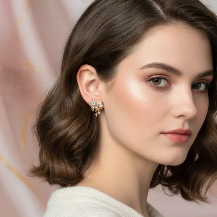 Sparkling Bow Charm Earrings
