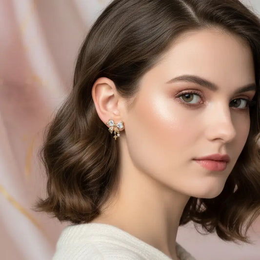 Sparkling Bow Charm Earrings