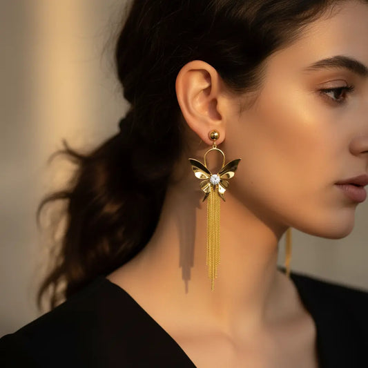Golden Butterfly Tassel Earrings