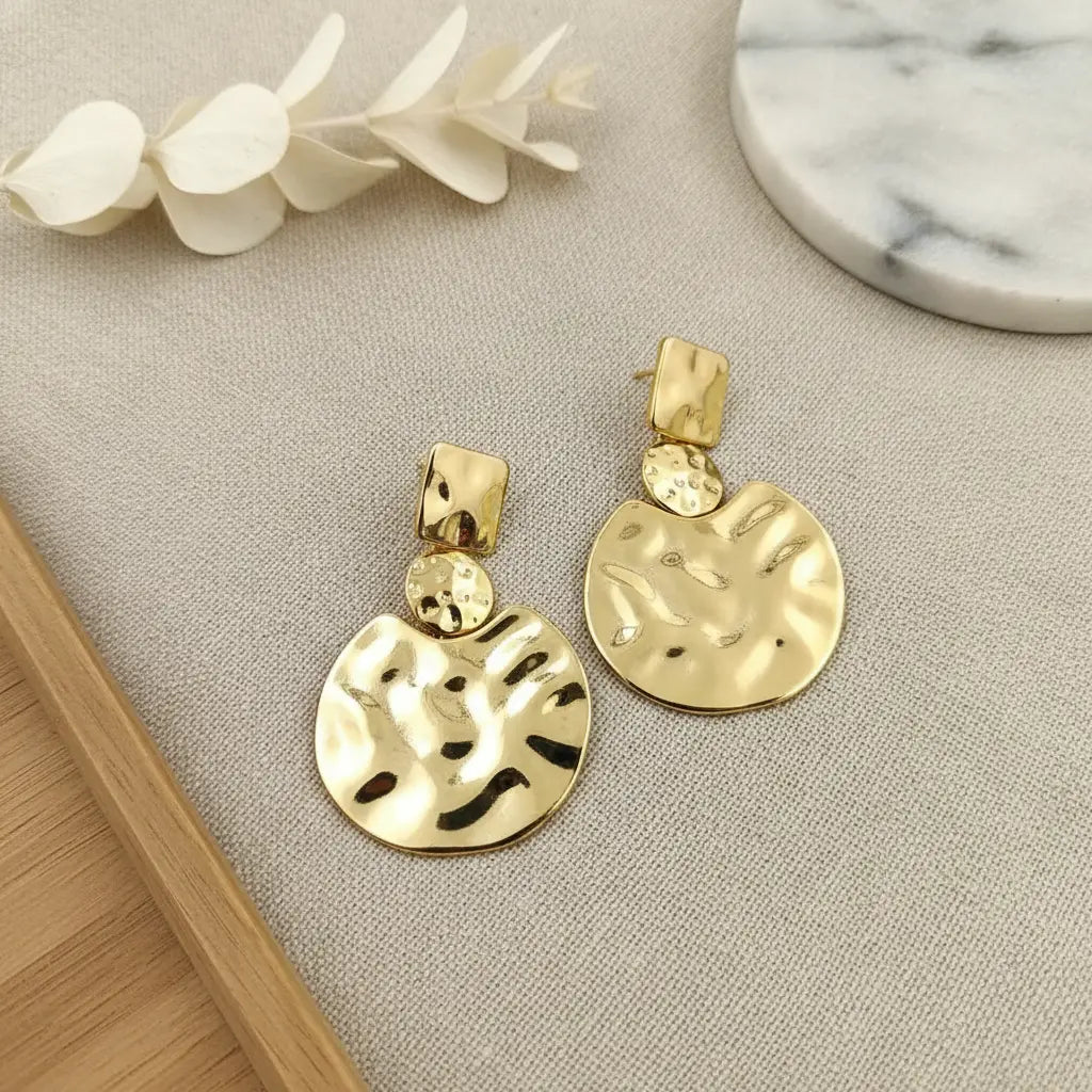 Hammered Geometric Drop Earrings