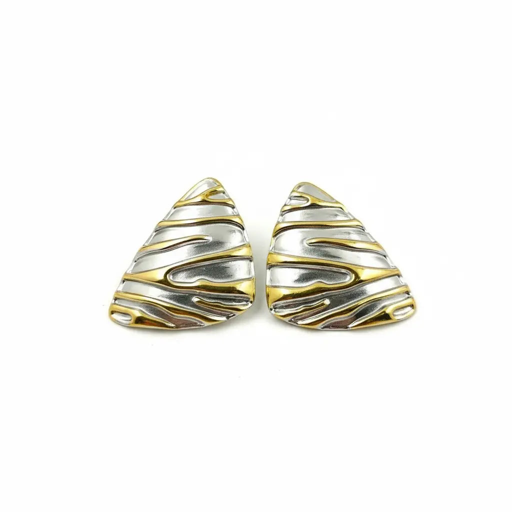 Two Tone Ribbed Statement Stud Earrings