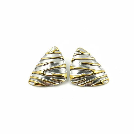Two Tone Ribbed Statement Stud Earrings