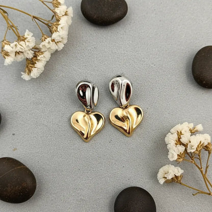 Two Tone Heart Drop Earrings