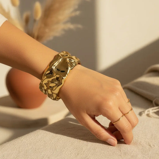 Hammered Gold Organic Bangle