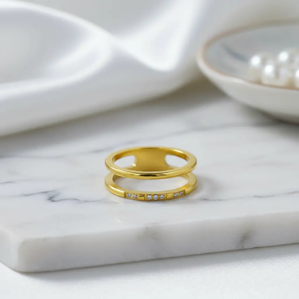 Crystal Double Band Ring
