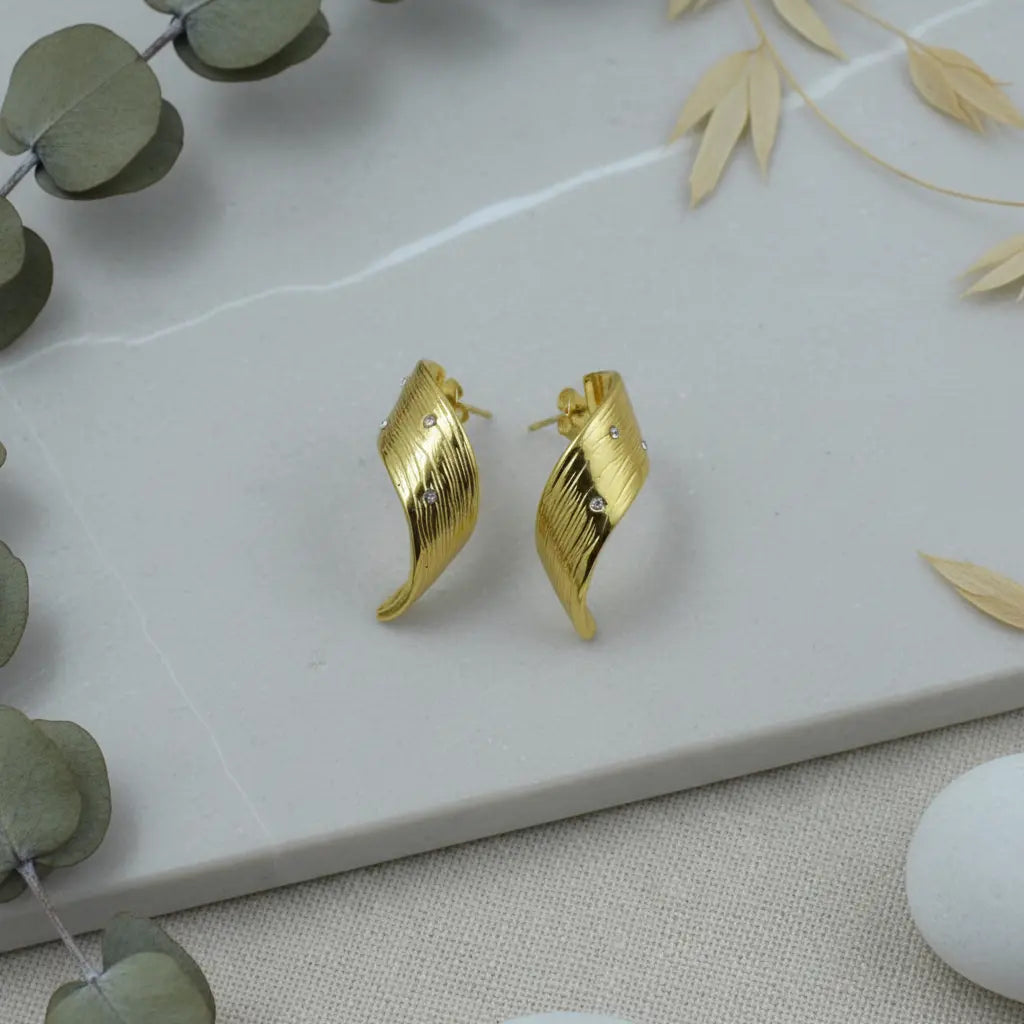 Textured Wave Leaf Earrings