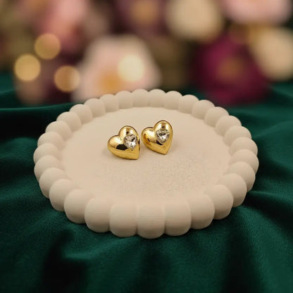Crystal Inset Heart Stud Earrings