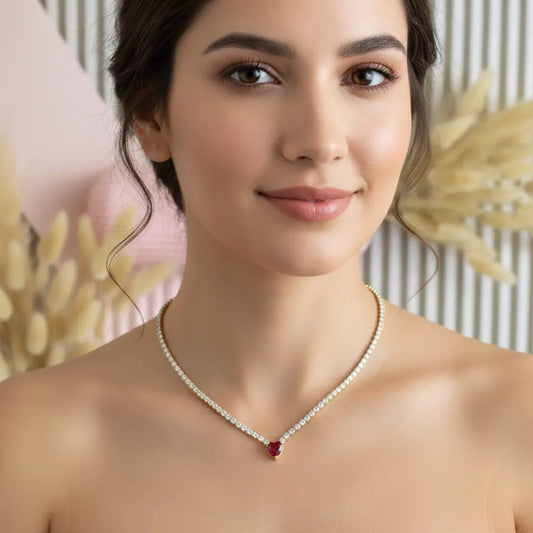Ruby Heart Tennis Necklace
