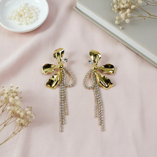 Golden Bloom Zirconia Statement Earrings