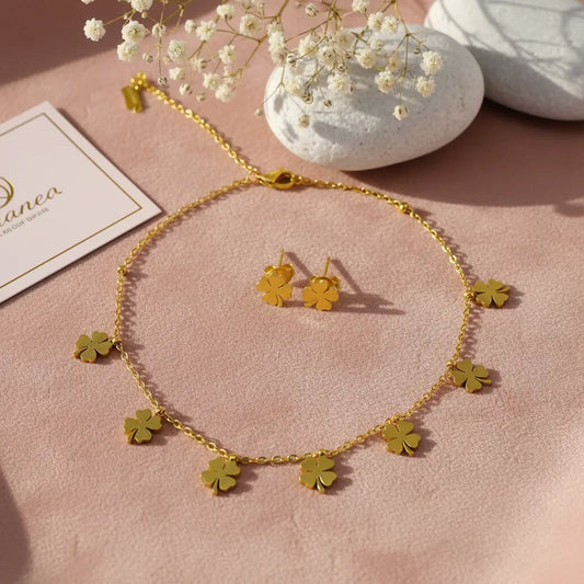 Gold Clover Charm Necklace Set