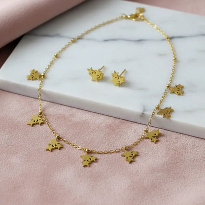 Gold Multi Star Necklace Set