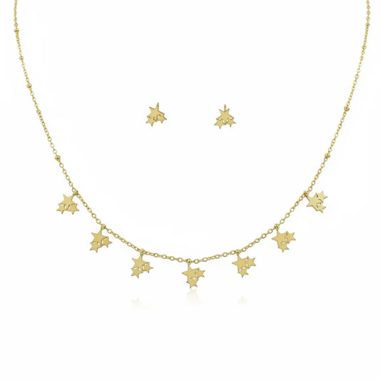 Gold Multi Star Necklace Set