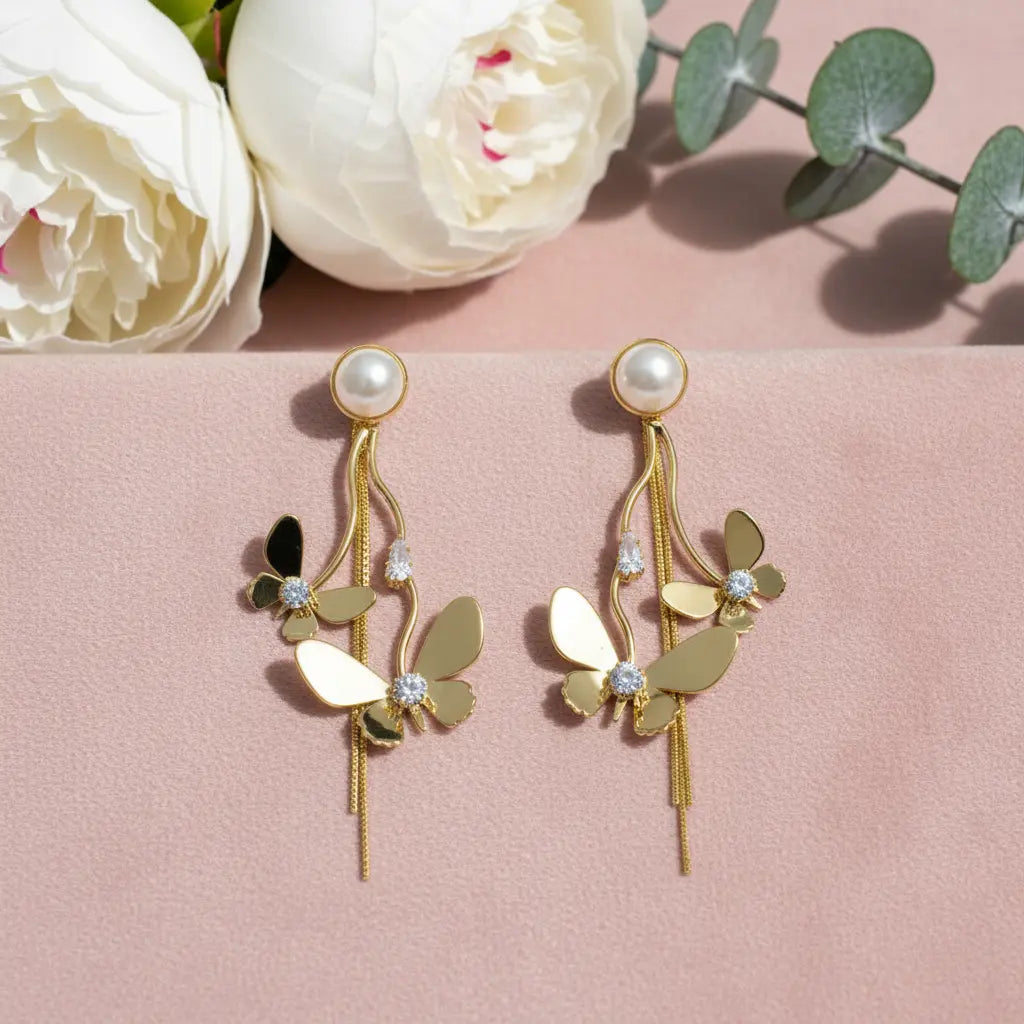Golden Flutter Pearl Earrings