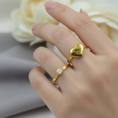 Heart & Solitaire Ring Set