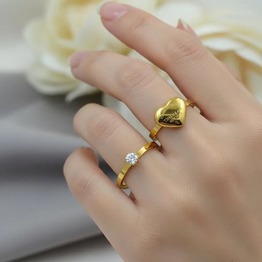 Heart & Solitaire Ring Set