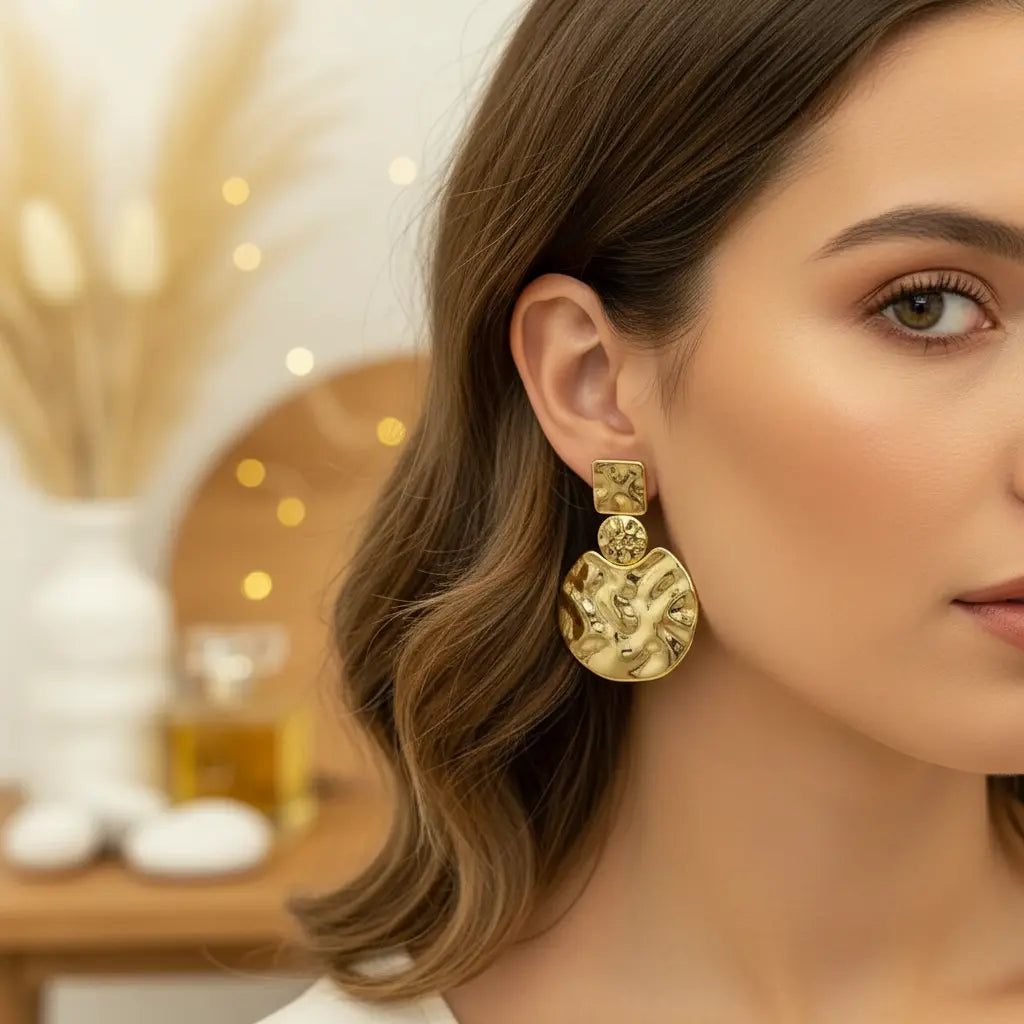 Hammered Geometric Drop Earrings
