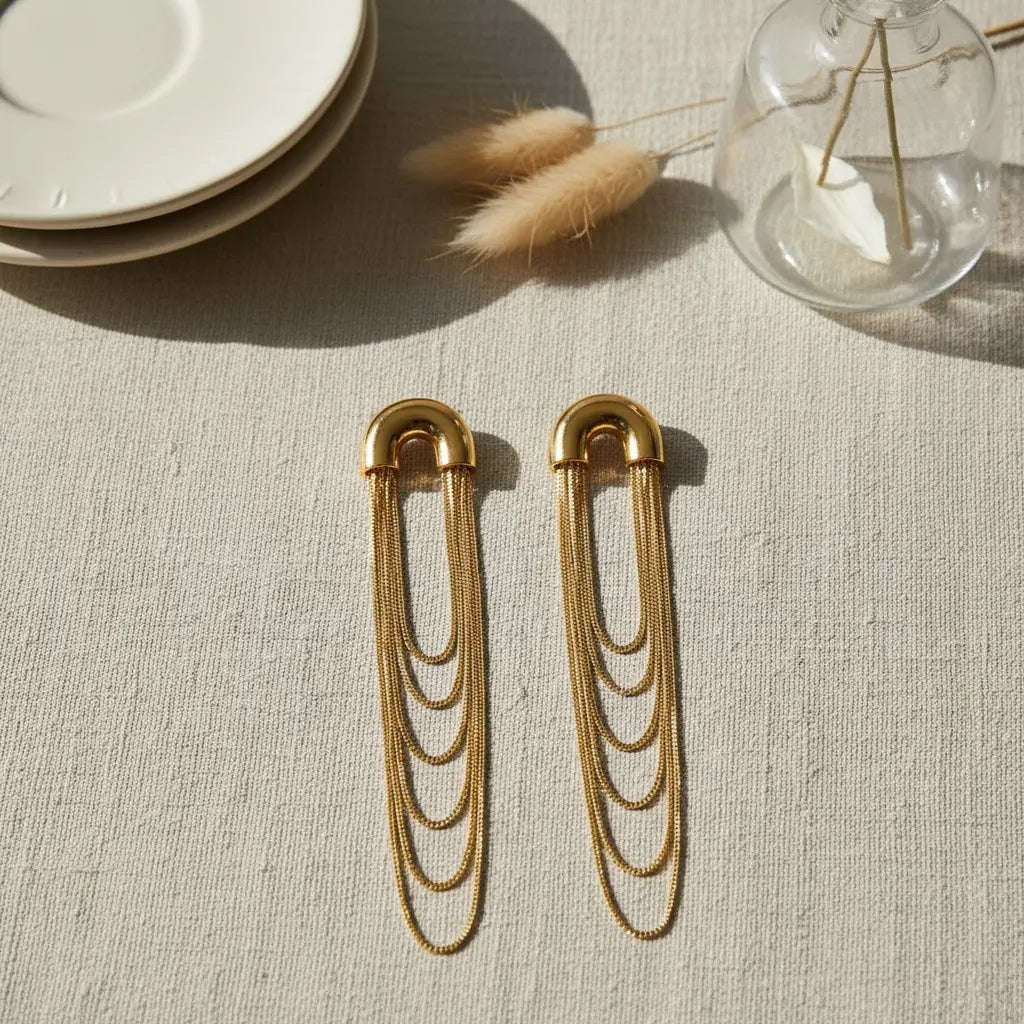 Golden Drape Chain Earrings