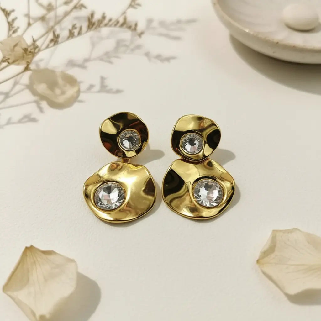 Gold & Crystal Drop Earrings