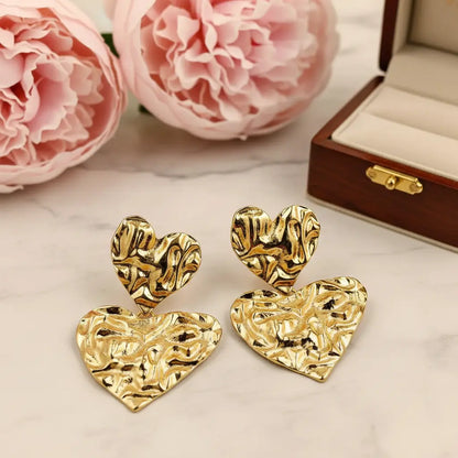 Hammered Heart Drop Earrings