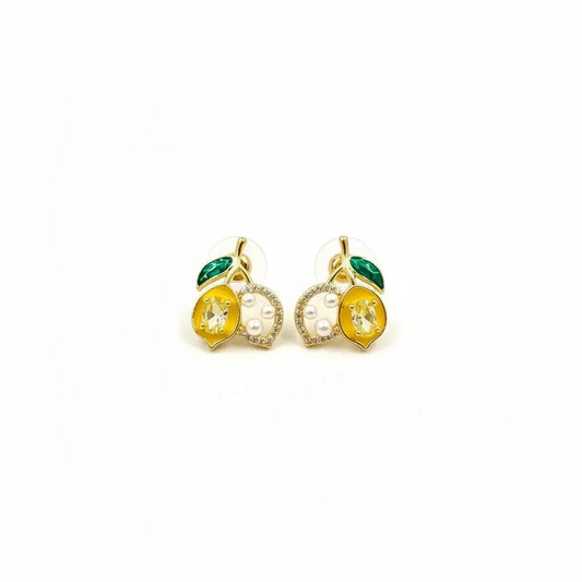 Crystal Lemon Pearl Stud Earrings