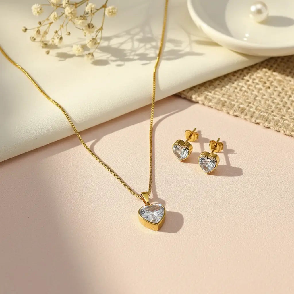 Faceted Heart Pendant Set