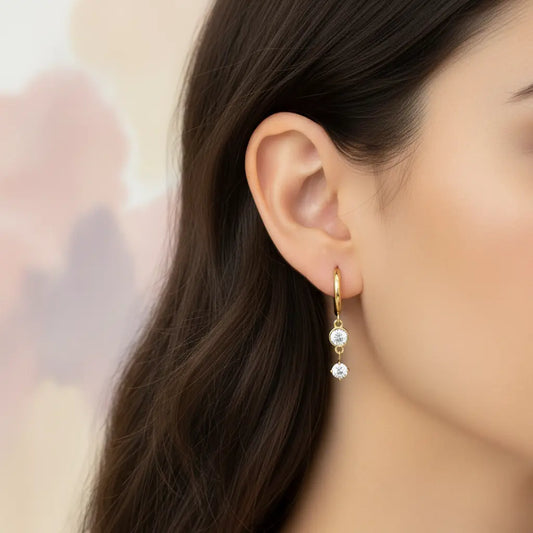 Golden Crystal Drop Hoops