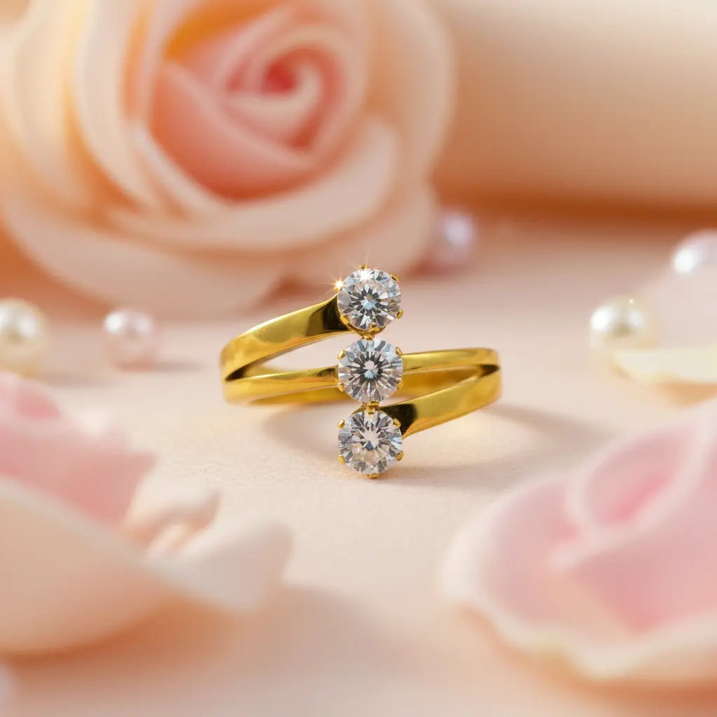 Triple Solitaire Gold Ring