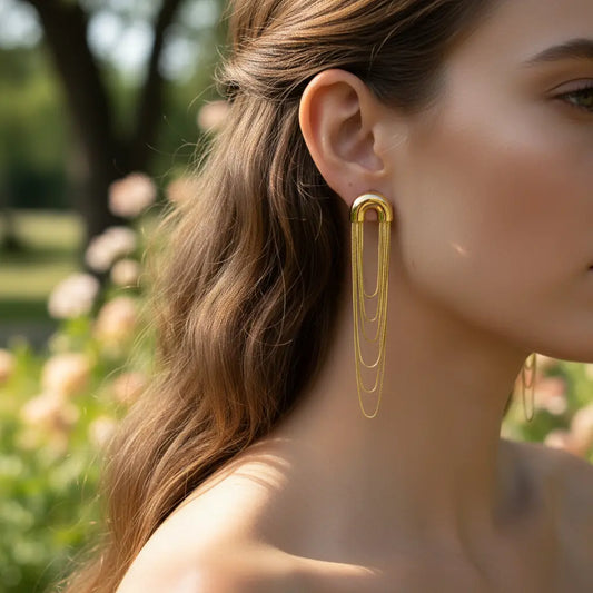 Golden Drape Chain Earrings