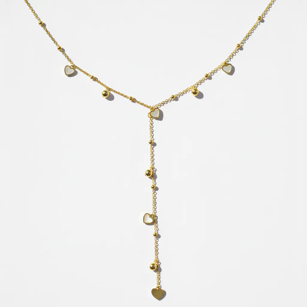 Gold Heart and Bead Lariat Necklace