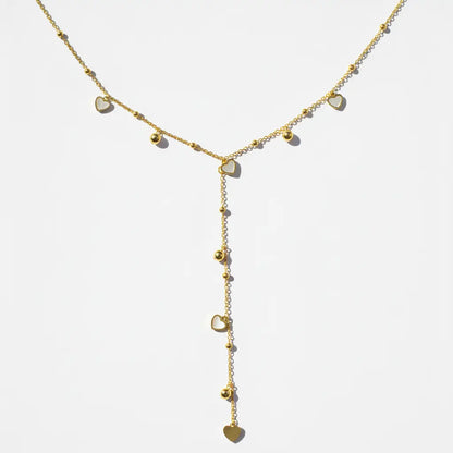 Gold Heart and Bead Lariat Necklace