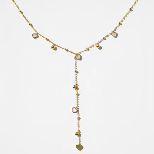 Gold Heart and Bead Lariat Necklace