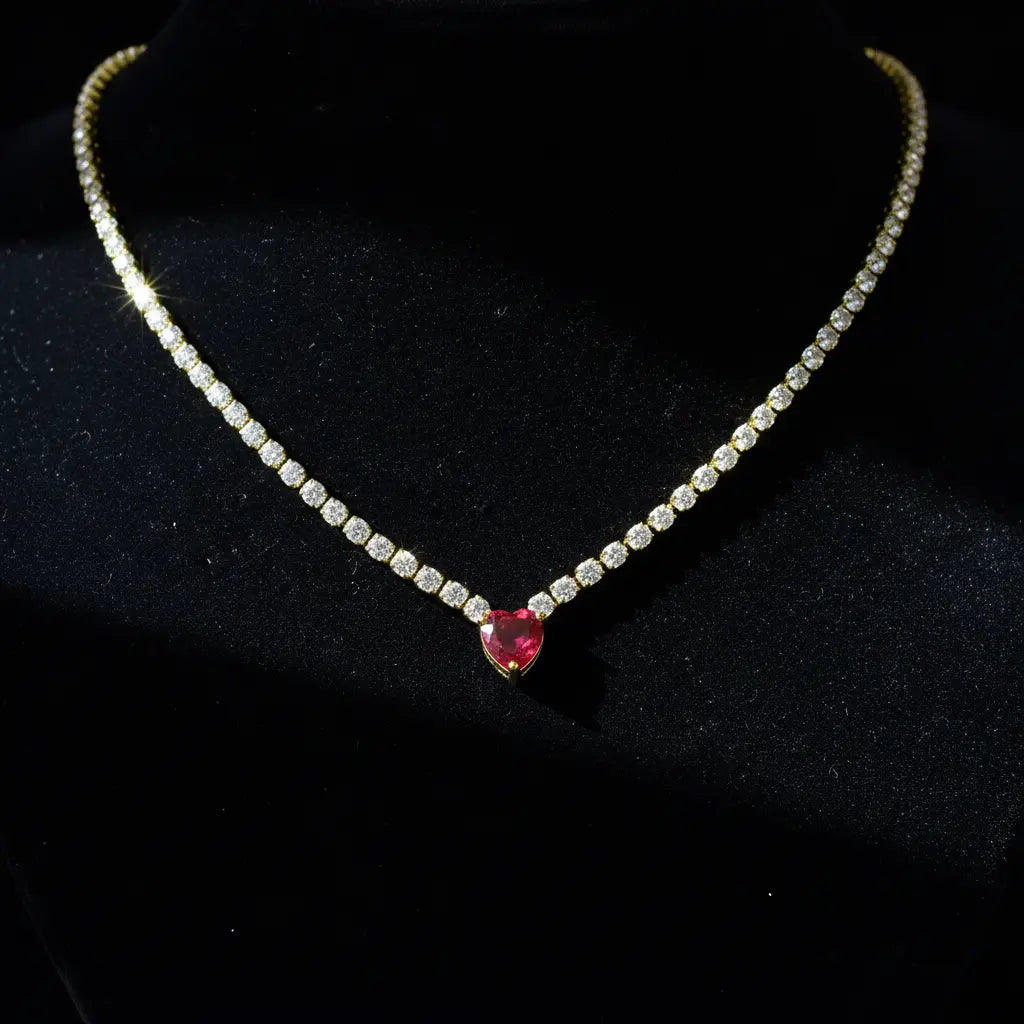 Ruby Heart Tennis Necklace