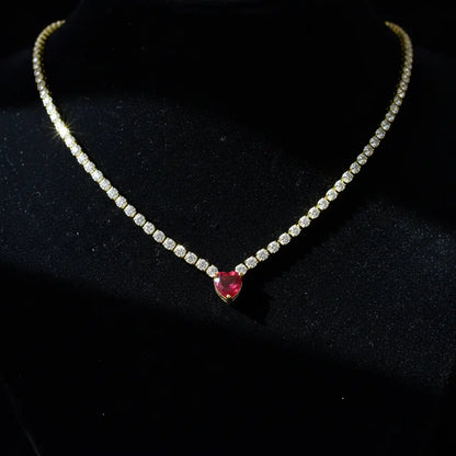 Ruby Heart Tennis Necklace