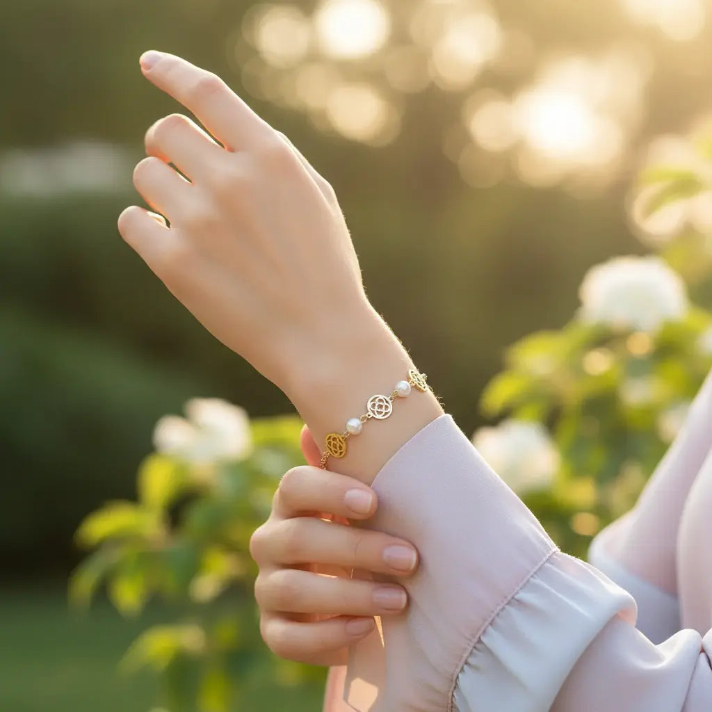 Gold Floral and Pearl Bracelet
