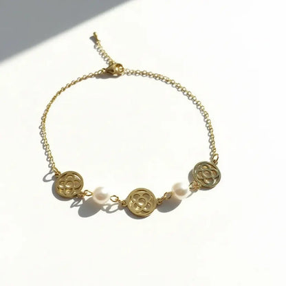 Gold Floral and Pearl Bracelet