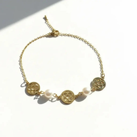 Gold Floral and Pearl Bracelet