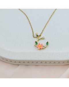 Pink Floral Crescent Necklace