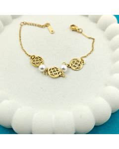 Gold Floral & Pearl Bracelet