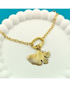 Ginkgo leaf & Pearl Bracelet