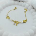 Gilded Bow Clover Pearl Bracelet – Anti Tarnish Gold Plated