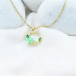 Green Floral Crescent Necklace – Anti Tarnish Gold Plated