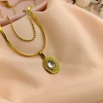 Blooming Oval Layered Necklace – Anti Tarnish Gold Plated
