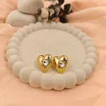 Crystal Inset Heart Stud Earrings – Anti Tarnish Gold Plated