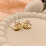 Crystal Flower Hoop Earrings – Anti Tarnish Gold Plated