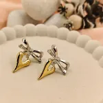 Silver Bow & Gold Heart Earrings – Anti Tarnish Gold Plated
