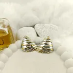 Two-Tone Ribbed Statement Stud Earrings – Anti Tarnish Gold Plated